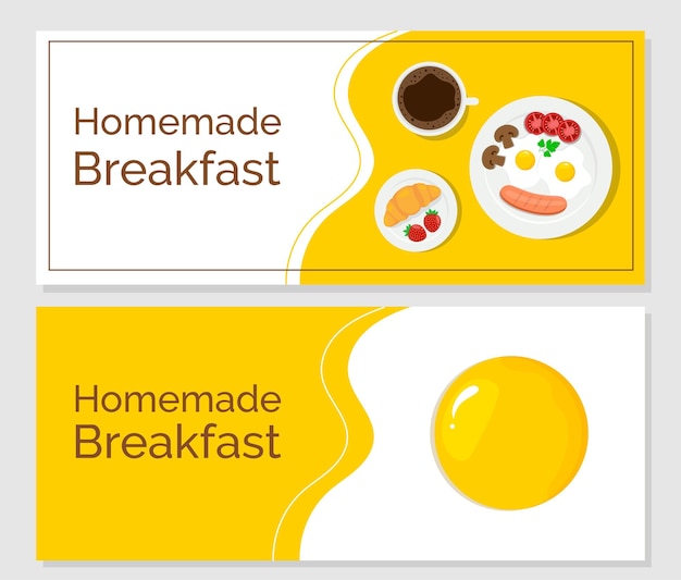 Vector banner set with breakfast elements.