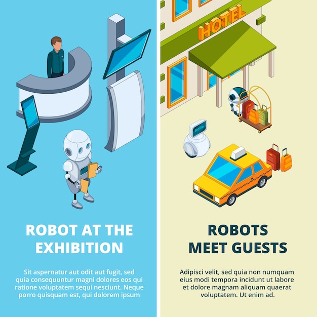 banner set with various robots assistant