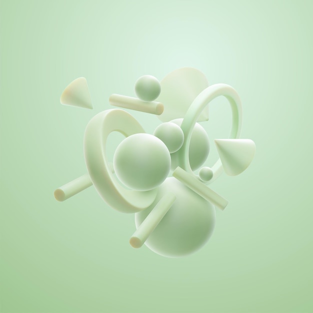 Vettore design di banner o segni con nuvole a grappolo di forme geometriche verde menta pastello 3d