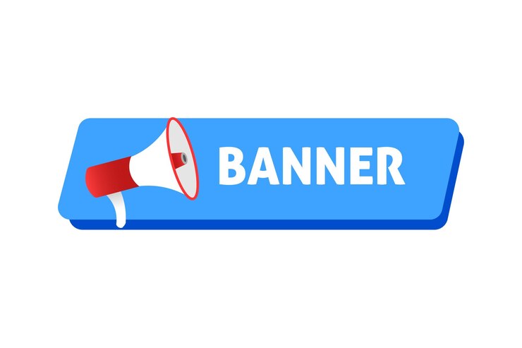 Banner sign icons Flat blue megaphone icon banner sign mockup Vector icon