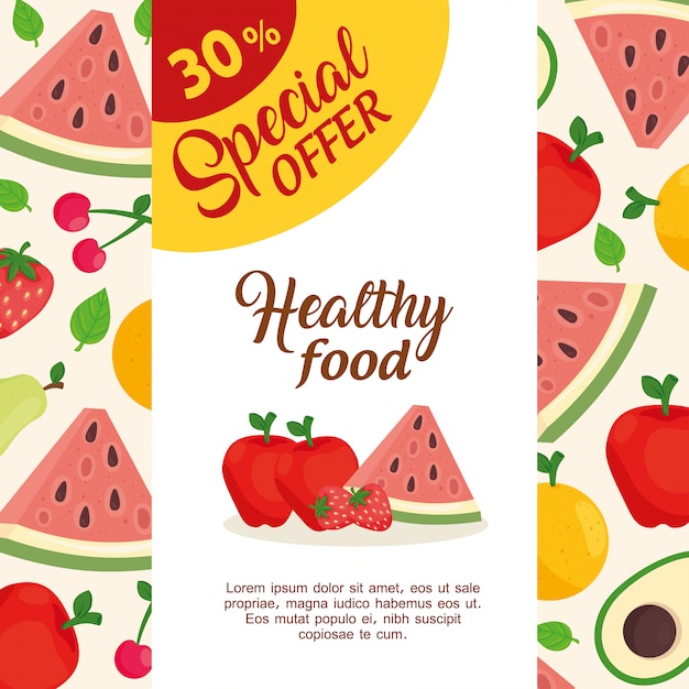 Banner special offer of vegetables and fruits, thirty percent off