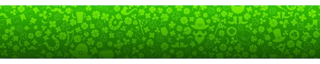 Banner on St Patricks Day made of clover leaves and other symbols  in green colors with seamless horizontal repetition