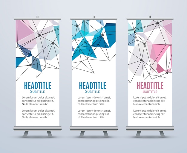 Vector banner stand design template with abstract geometric background. promotional template