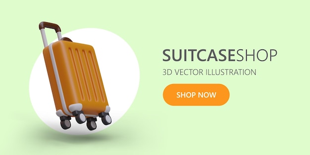 Banner for store selling suitcases 3D luggage bag with retractable handle and wheels Suitcases of different sizes and types Advertising color poster for web page phone application Carry on