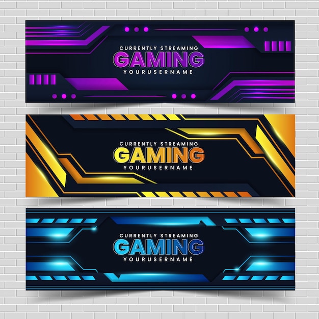 Vector banner streaming gaming set collection