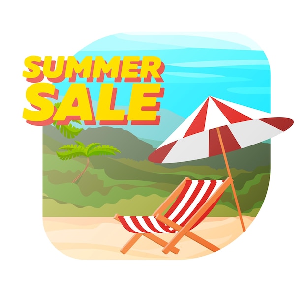 Banner summer sale with beach chaise longue and umbrella