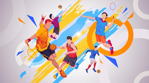 Vector banner template for basketball tennis and volleyball national sports day background world sports