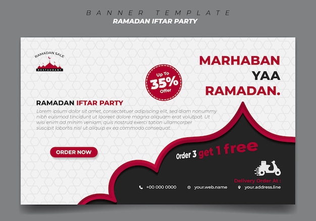 Banner template in Black and white with red line islamic background design