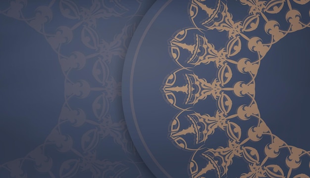 Шаблон баннера синего цвета с винтажным коричневым орнаментом и местом для логотипа или текста