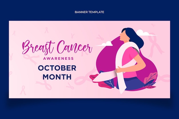 Vector banner template breast cancer with girl bring ribbon