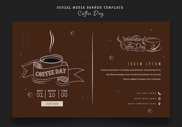 Banner template in brown background with coffee design for coffee day campaign