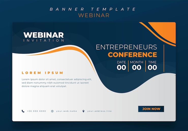 Vector banner template design with waving shape for online advertising or webinar invitation design