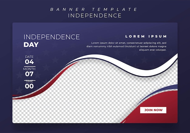 Banner template design with waving shape for us independence day or online advertising design