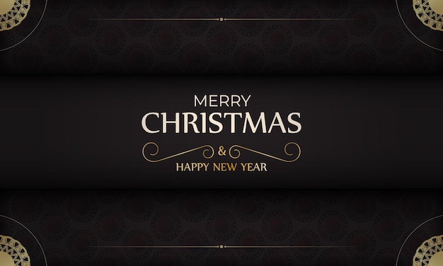 Vettore modello di banner felice anno nuovo e buon natale in colore nero con ornamenti dorati