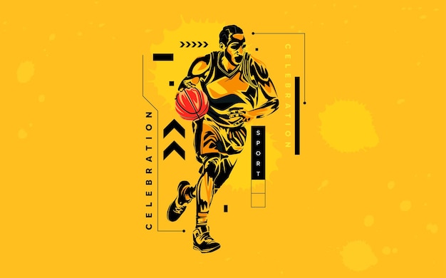 Banner template for national sports celebration background Colored silhouettes basketball athletes
