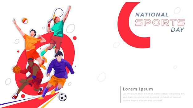 Vector banner template for national sports day football basketball tennis and volleyball background