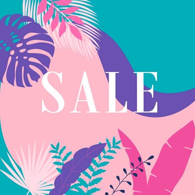 Banner template summer sale with silhouettes tropical leaves Vector illustration