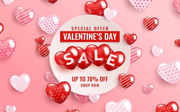 Banner template of Valentine's Day sale with hearts.