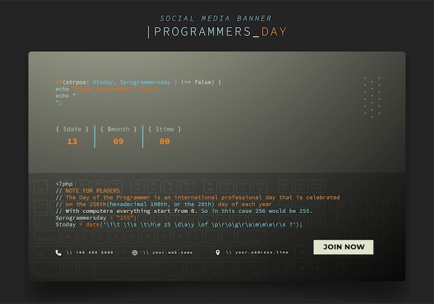 Banner template with black transparent keyboard design for international programmers day design