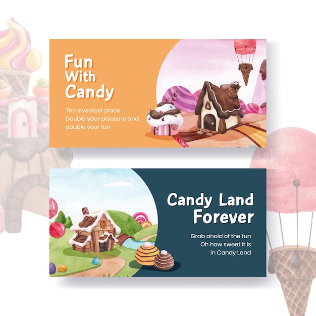 Vector banner template with candy land concept