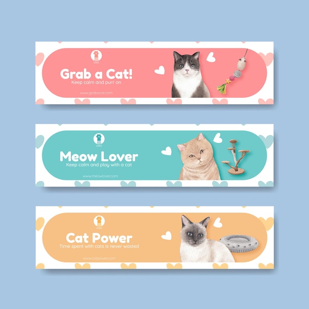 Vector banner template with cute cat