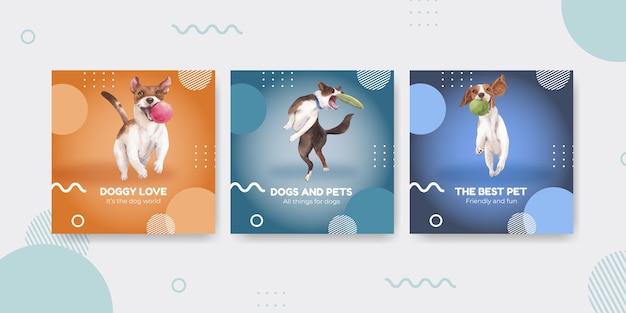 Vector banner template with cute dog concept,watercolor style