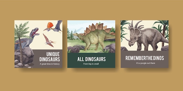 Modello di banner con il concetto di dinosauro, stile acquerello