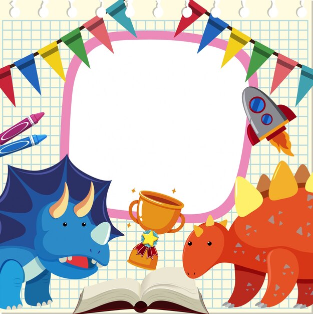 Vector banner template with dinosaurs and trophy