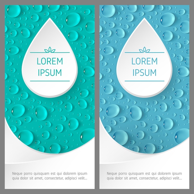 Vector banner template with drops on blue background