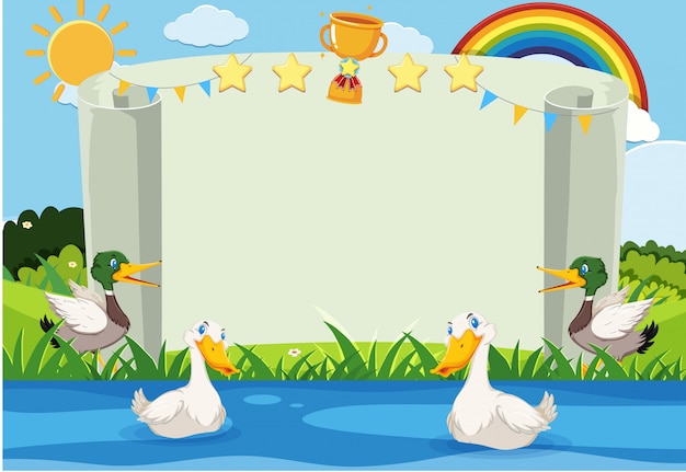 Vector banner template with ducks swimming in the river