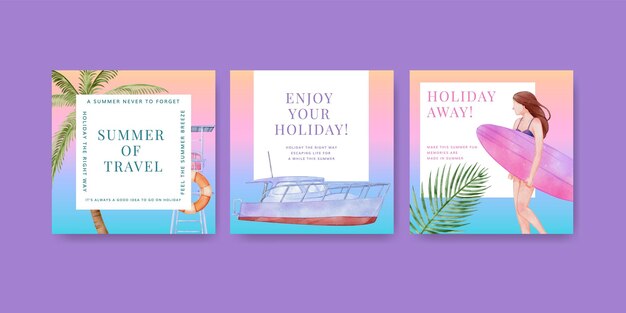 Banner template with enjoy summer holiday conceptwatercolor stylexdxa