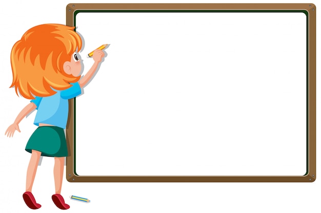 Vector banner template with girl writing on the board