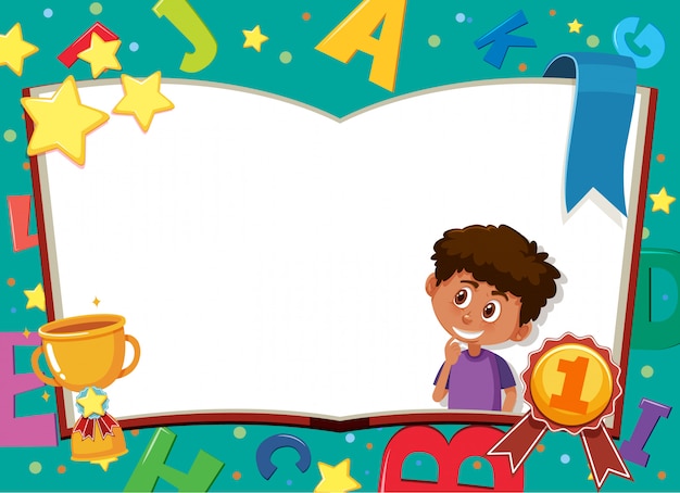 Banner template with happy boy and english alphabets