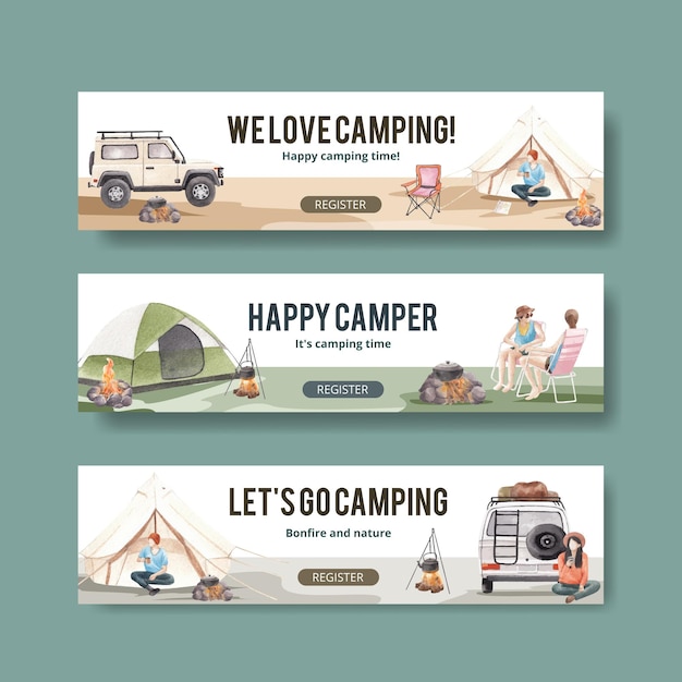 Banner template with happy camper concept