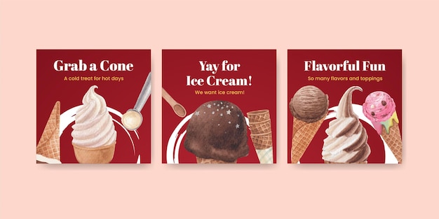 Modello di banner con concetto di sapore di gelato,stile acquerello