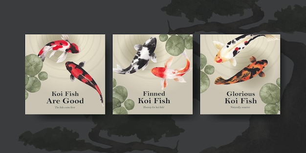 Vector banner template with koi fish concept,watercolor style.