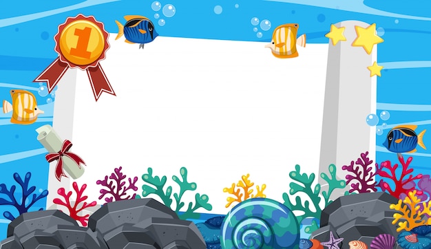 Vector banner template with many sea creatures in the ocean