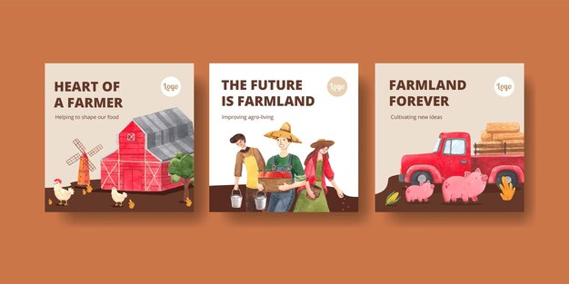 Banner template with national farmers day concept,watercolor style