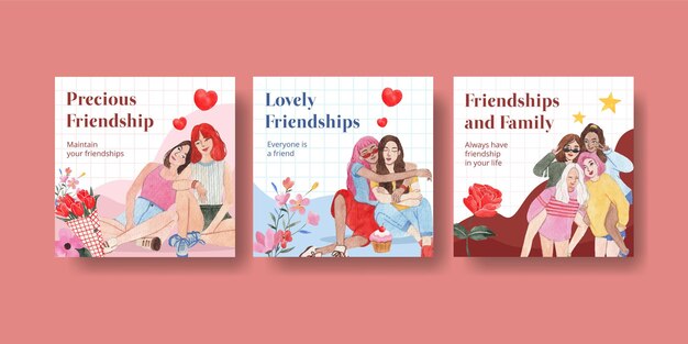 Banner template with national friendship day concept,watercolor style