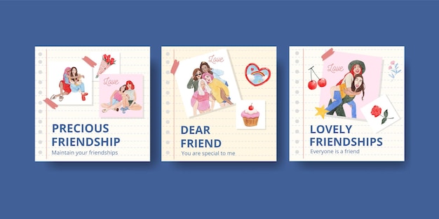 Banner template with national friendship day concept,watercolor style