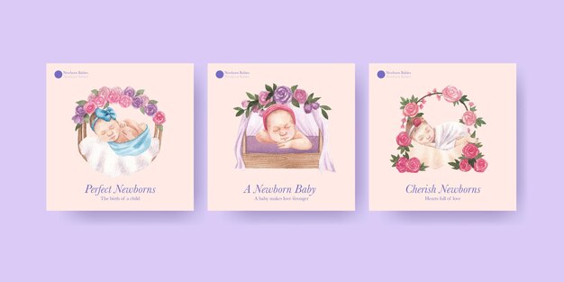 Banner template with newborn baby concept,watercolor style