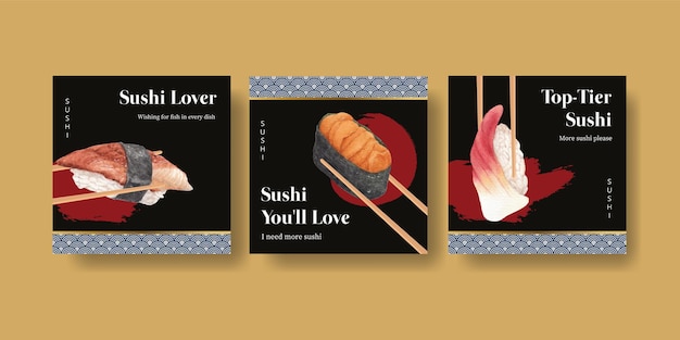 Vector banner template with premium sushi concept,waterolor style