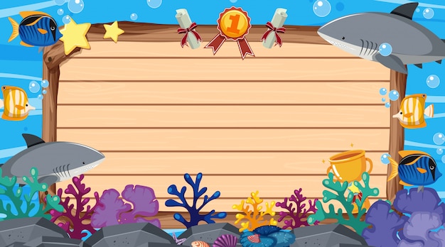 Banner template with sea creatures under the sea