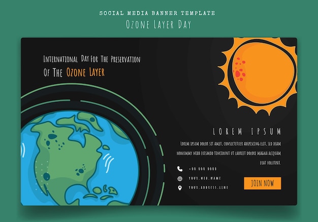 Banner template with sun and earth in cartoon design for world ozone day campaign design