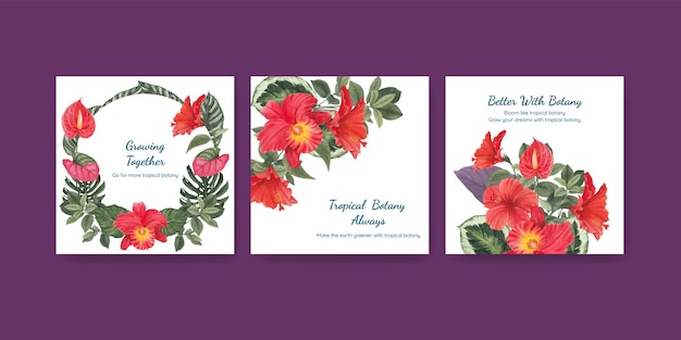 Vector banner template with tropical botany concept, watercolor style