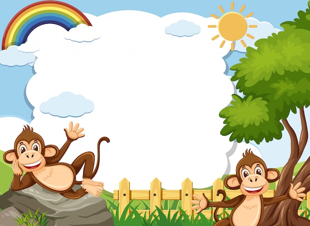 Banner template with two happy monkeys in the park