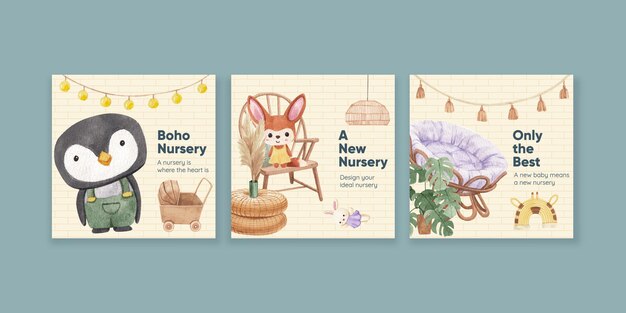 Banner template with very peri boho nursery conceptwatercolor style