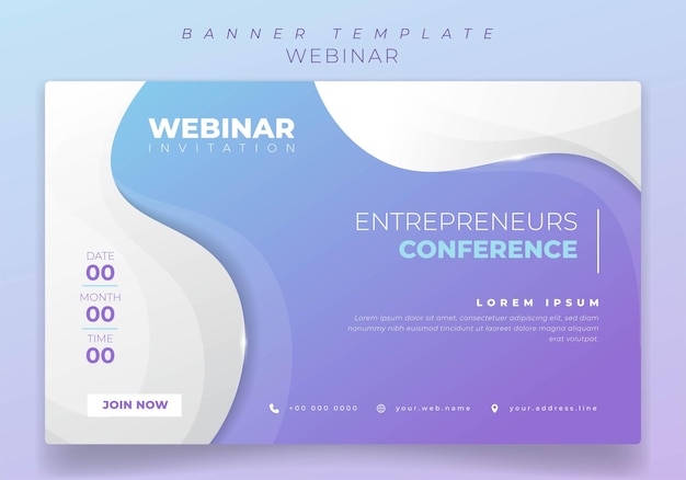 オンライン広告デザインの青と紫の背景に白い形を振ってバナーテンプレート