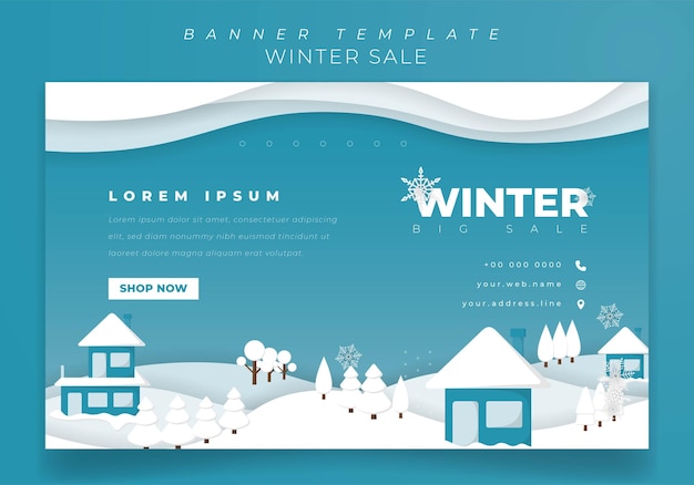 Banner template with winter landscape background design