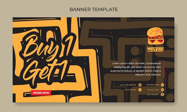 Vector banner template with yellow hand drawn background design for street food advertising